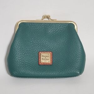 Dooney & Bourke Teal Leather Kiss Lock Coin Purse Wallet